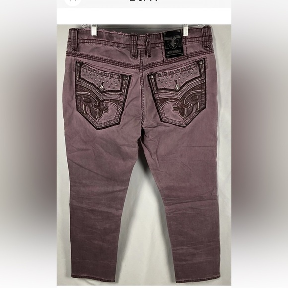 ROCK REVIVAL Moto Jeans Reid Biker Sz 40x 32 Embroidered Burgandy New With Tags - Picture 2 of 13
